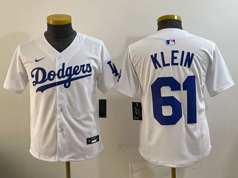Youth 2025 Nike Los Angeles Dodgers #61 Klein White Game MLB Jersey 01->youth mlb jersey->Youth Jersey